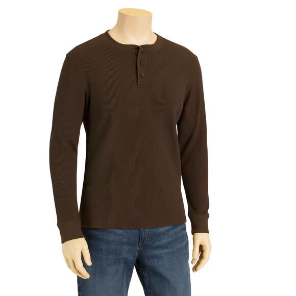 Mens Vintage Faded Glory Waffle Knit Henley Shirt Brown XL 46–48 Long Sleeve Top - Picture 1 of 9